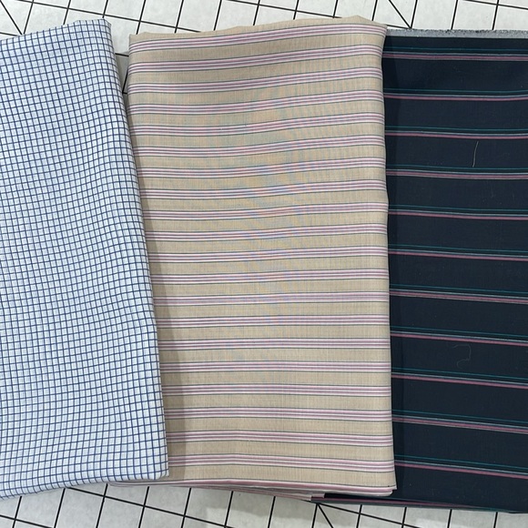 Vintage fabric remnants, blue/white check, black/peach stripe, peach stripe - Picture 1 of 14